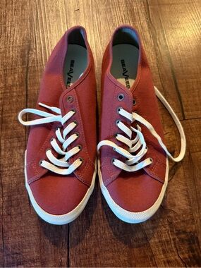 SeaVees Red Canvas Sneakers with White Soles
